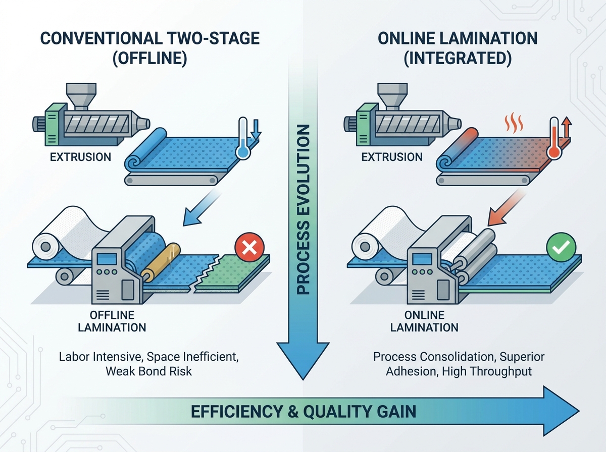 Online lamination drainage board production line equipment